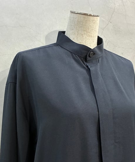 Band Collar Fly Front Rayon Mix Shirt DNV