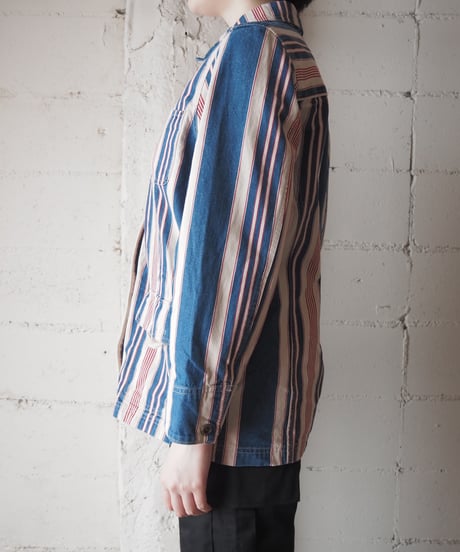 LAUREN JEANS CO. Multi Stripe Denim Coverall Jacket BLIVRE