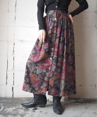 Flower Pattern Front Button Skirt BK RE