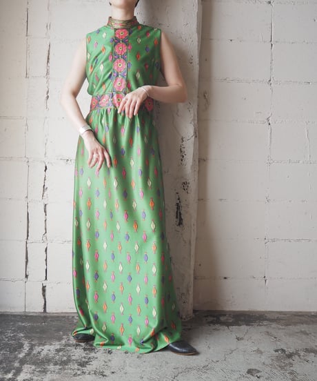 1970's Emilio Borghese Pattern Sleeveless Maxi Dress YGN