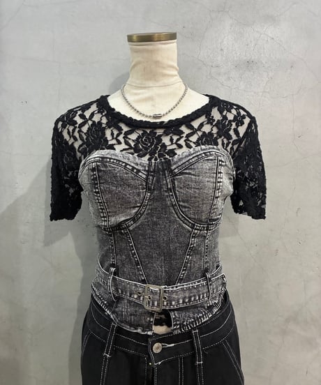 Belted Design Denim Bustier GR