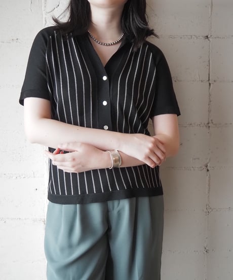 Made in Italy Short Sleeve Striped Knit Polo BK WH