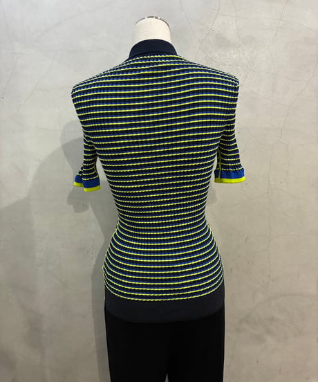 LACOSTE×Goop Multi Border Knit Polo BK BL LGN