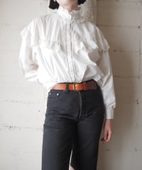 1970-80's Euro Stand Collar Cutwork LaceBlouse WH