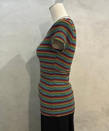 s/s Rainbow Border Rib Tops BK RE BL