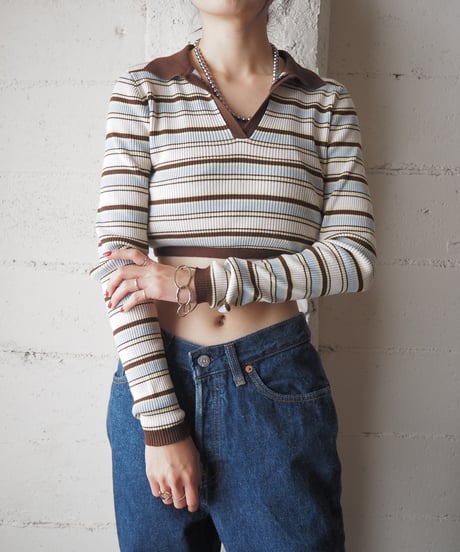 Multi Colored Stripes Cropped Knit BRWHYE