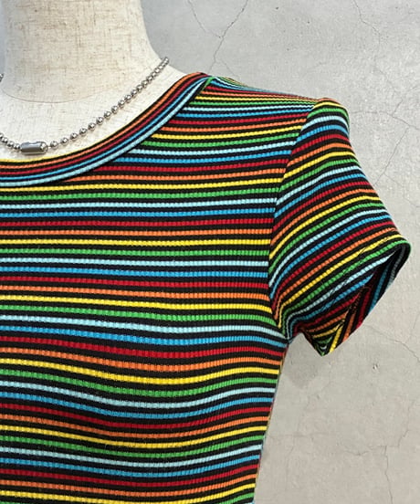 s/s Rainbow Border Rib Tops BK RE BL