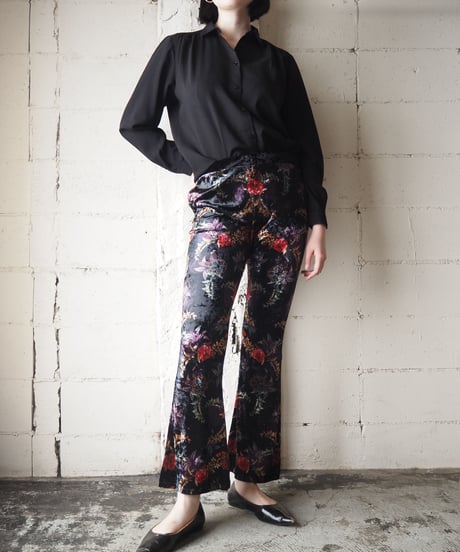 Flower Pattern Velour Pants BK