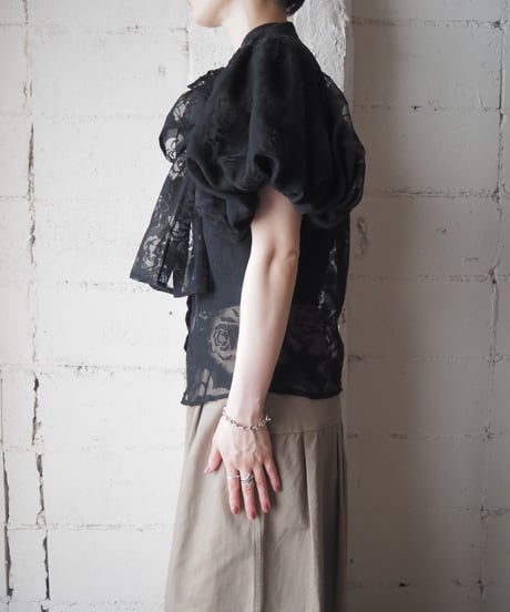 Opal Finishing Lantern Sleeve Boe Tie Blouse BK