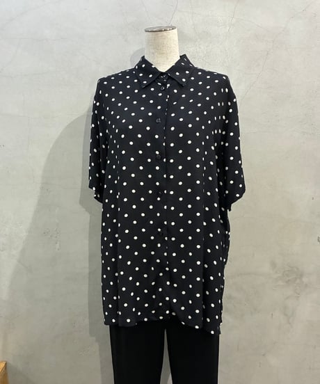 Polka Dot Short Sleeve Rayon Shirt BK WH