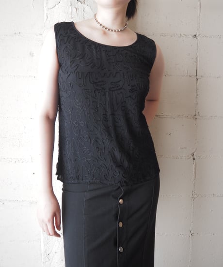 Code Embroidery Sleeveless Rayon Top BK