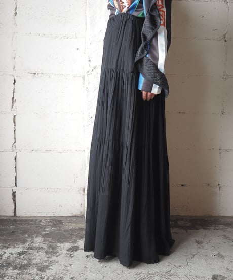 Made in USA Front Button Tiered Easy Skirt BK