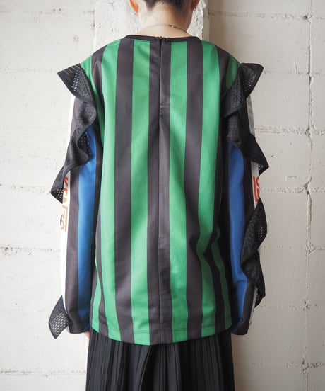 KENZO Mesh Frill Design Sleeve Football Tee BK BL
