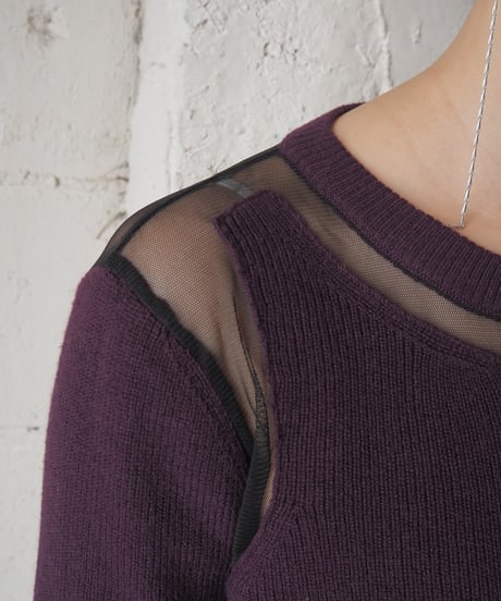 DIESEL Mesh Switching Knit Tops PURBK