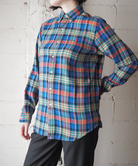RALPH LAUREN Multi-Color Plaid Shirt BL OR YE