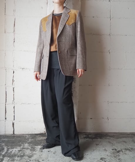 Herring Bone Tweed×Leather Tailored Jacket BR