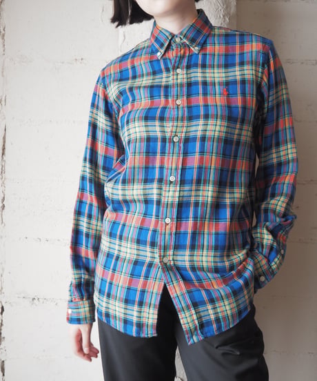 RALPH LAUREN Multi-Color Plaid Shirt BL OR YE
