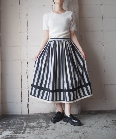 1970-80's Euro Stripe Tyrol Skirt BKWH