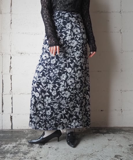 Made in USA Flower Pattern Satin Skirt BK GR