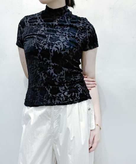 Opal Velour s/s Mock Neck Tops BK