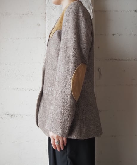Herring Bone Tweed×Leather Tailored Jacket BR
