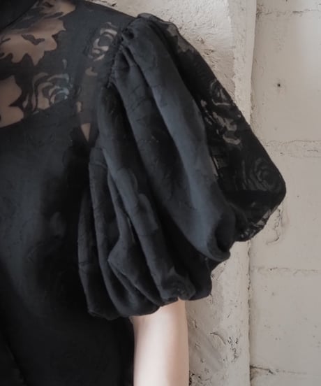 Opal Finishing Lantern Sleeve Boe Tie Blouse BK