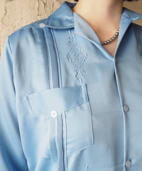 Open Collar Long Sleeve Cuba Shirt BL