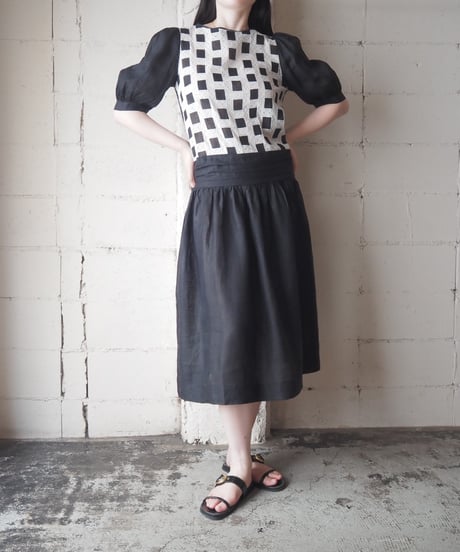 Latice Lace Linen Dress BK WH