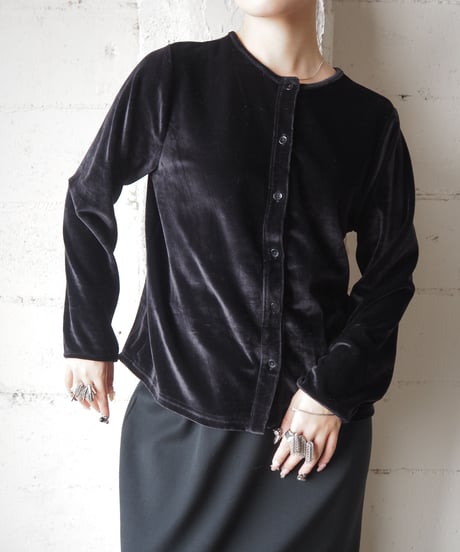 LANDS' END Crew Neck Velour Cardigan BK