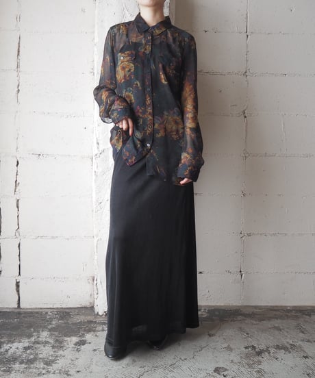 Eddie Bauer Botanical Pattern Sheer Shirt BKGNYE