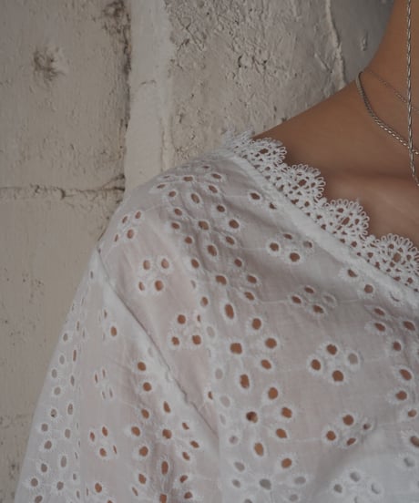 V Neck Cutwork Lace Blouse WH
