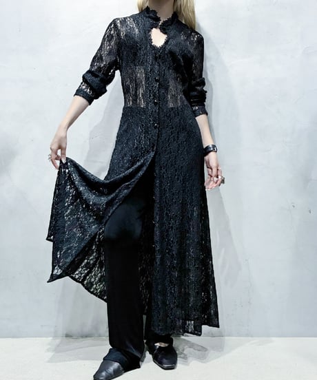 peek-a-boo Collar Lace Shirt Dress BK