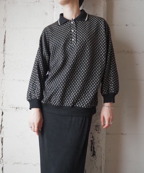 Made in USA Lattice Pattern Polo Shirt BK GD