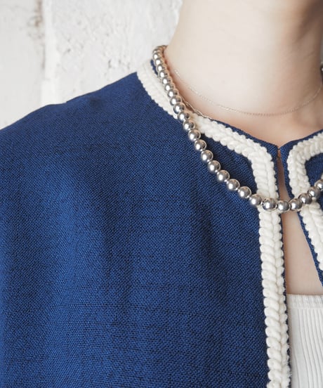 1960-70's White Piping Open Front Cardigan BL