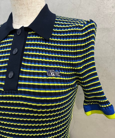 LACOSTE×Goop Multi Border Knit Polo BK BL LGN