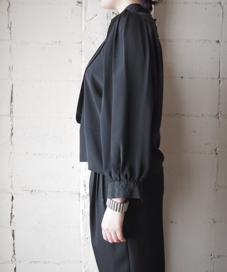 Made in France Embroidered Lace Mock Neck Draped Blouse BK