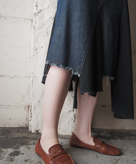 Denim × Black Cotton Asymmetric Design Skirt NV BK