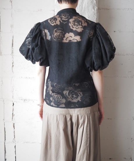 Opal Finishing Lantern Sleeve Boe Tie Blouse BK