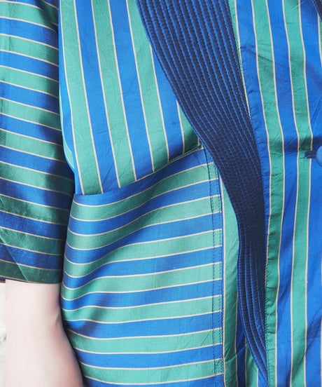 Thai Silk Striped Shirt with Wide Pintuck Collar GNBL