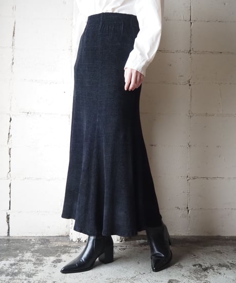 Made in USA Velour Flared Long Skirt BK