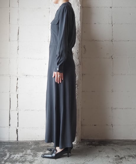 BUCK MASON Open Collar Rayon Shirt Dress BK