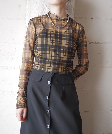 Plaid Cropped Sheer Top YEBK