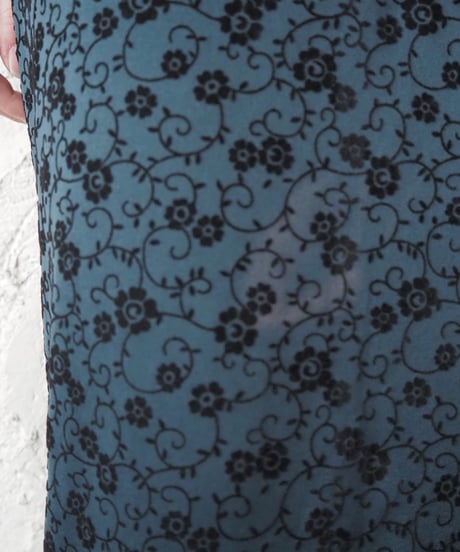Made in USA Flocked Floral Pattern Long Skirt DGN