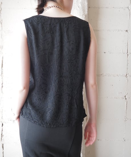 Code Embroidery Sleeveless Rayon Top BK