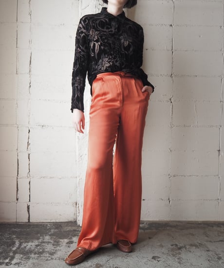 Crinkled Opal Velvet Sheer Floral Shirt BK