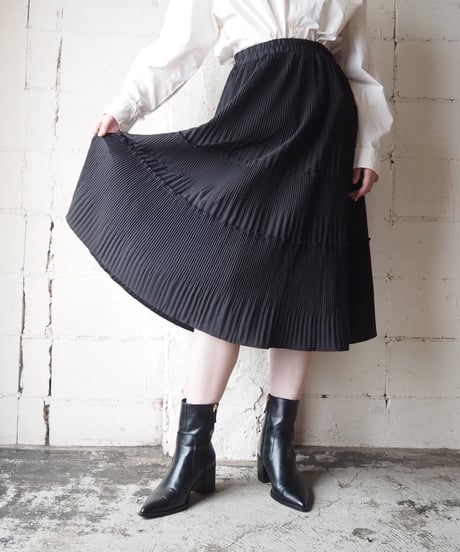 Tiered Pleats Easy Skirt BK