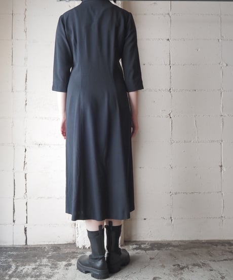 Open Collar Button Front Dress with Leopard Lining BK