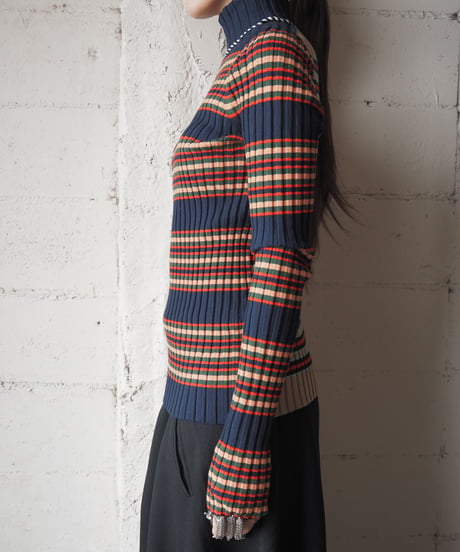 TORY BURCH Striped High Neck Rid Knit Top NVBEPI