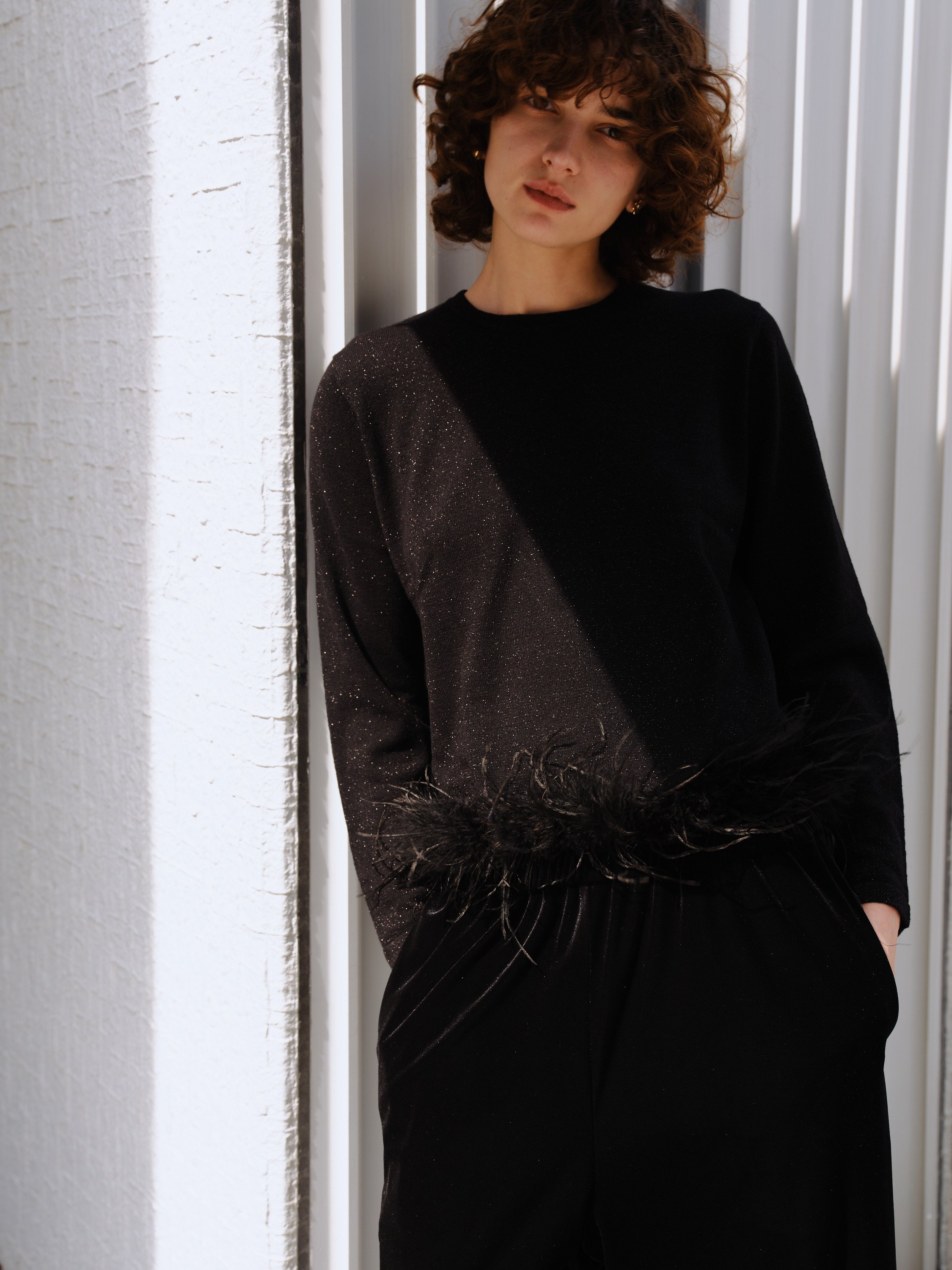 OHGA フェザー半袖トップス ミント フェザーニット | OHGA