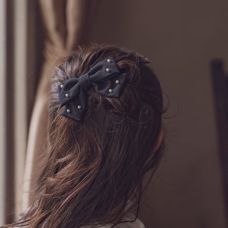 Hair ribbon pin-pearl / Black